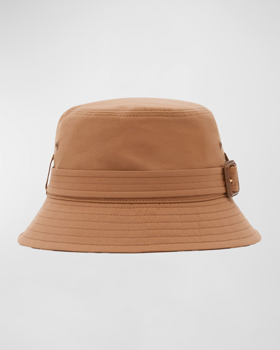 Shop Burberry Buckled Reversible Check Cotton Bucket Hat In Dusty Caramel