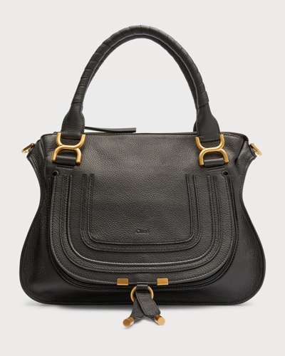 Shop Chloé Marcie Medium Double Carry Satchel Bag In Grained Leather In Black