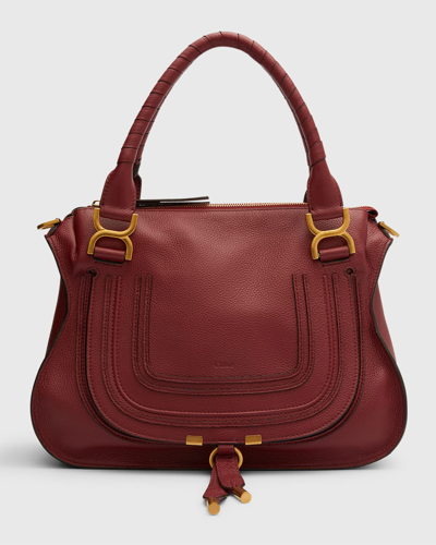 Shop Chloé Marcie Medium Zip Leather Satchel Bag In Tan