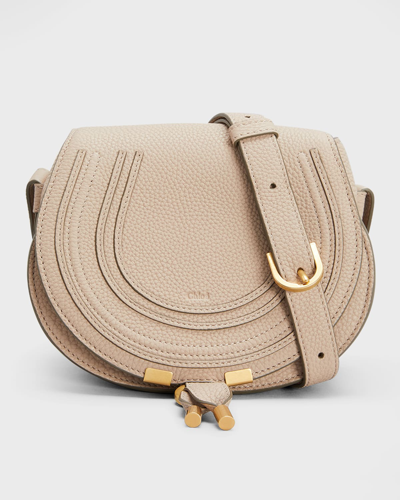 Shop Chloé Marcie Small Whipstitch Saddle Crossbody Bag In Nomad Beige