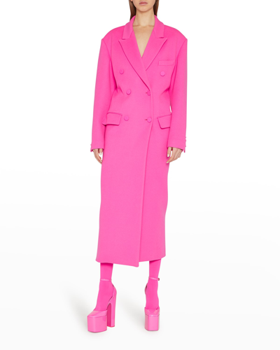 Shop Valentino Cashmere Double-breasted Long Pea Coat In Pink