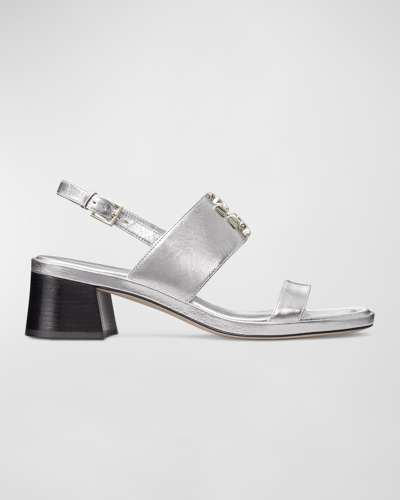 Shop Tory Burch Eleanor 55mm Block-heel Slingback Sandals In Silver