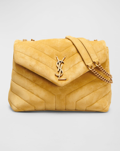 Shop Saint Laurent Loulou Small Ysl Shoulder Bag In Quilted Suede In Light Chartreuse