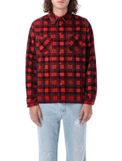 Shop Erl Corduroy Check Shirt In Red