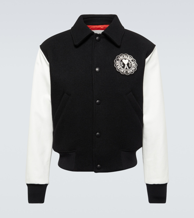 Shop Ami Alexandre Mattiussi Ami De Caur Wool And Leather Varsity Jacket In Black