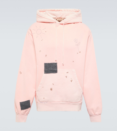 Shop Marni Distressed Cotton Hoodie In Light Pink