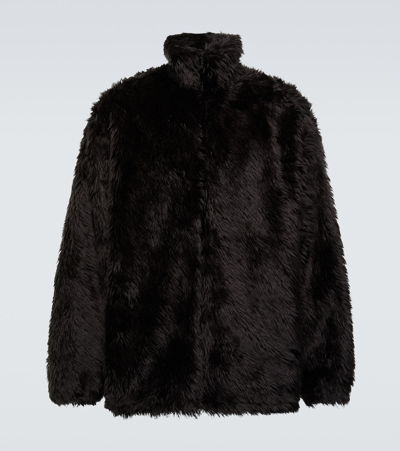 Shop Balenciaga Faux Fur Jacket In Black