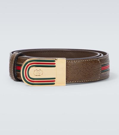 Shop Gucci Interlocking G Leather Belt In Vin.ace/n.emer/chr.r
