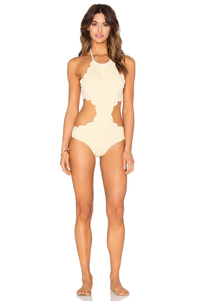 Shop Marysia Mott Cutout Swimsuit In Off White & Sunlight Yellow