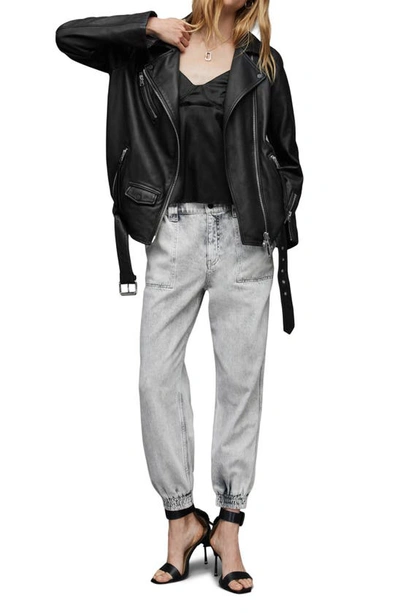Shop Allsaints Billie Oversize Leather Biker Jacket In Black