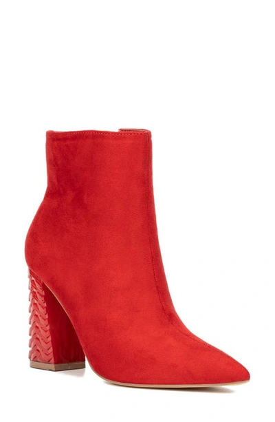 New York And Company Zhuri Faux Suede Zigzag Block Heel Bootie In Red
