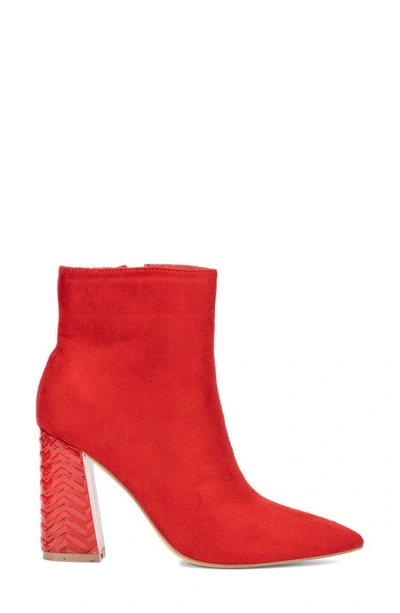 New York And Company Zhuri Faux Suede Zigzag Block Heel Bootie In Red