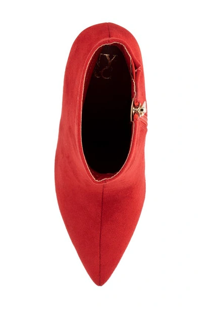 New York And Company Zhuri Faux Suede Zigzag Block Heel Bootie In Red
