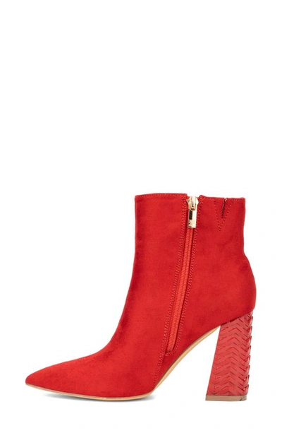 New York And Company Zhuri Faux Suede Zigzag Block Heel Bootie In Red