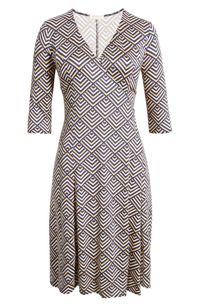 Shop Kiyonna Essential Wrap Dress In Golden Geometric Print