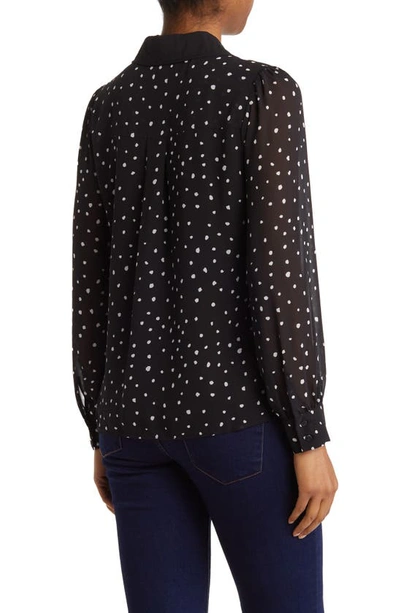 Dr2 By Daniel Rainn Peter Pan Collar Polka Dot Button Front Long Sleeve Blouse In M398 Black