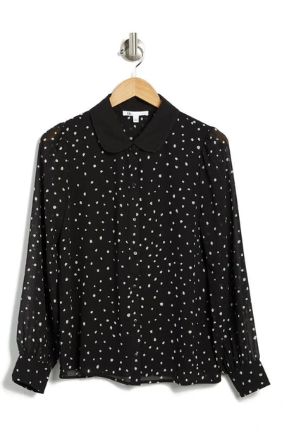 Dr2 By Daniel Rainn Peter Pan Collar Polka Dot Button Front Long Sleeve Blouse In M398 Black