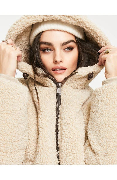 Topshop Hooded High Pile Fleece Jacket In Cream | ModeSens