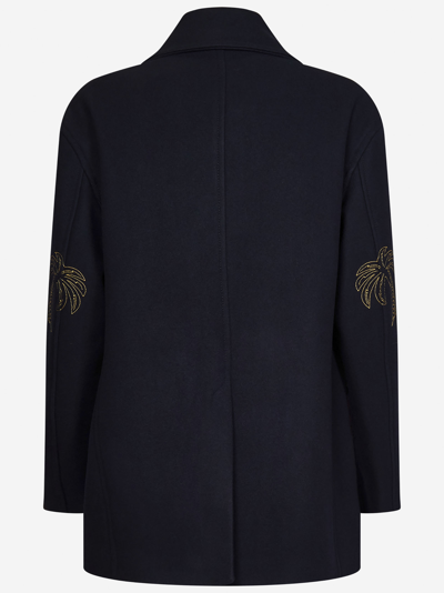 Shop Palm Angels Coat In Blue