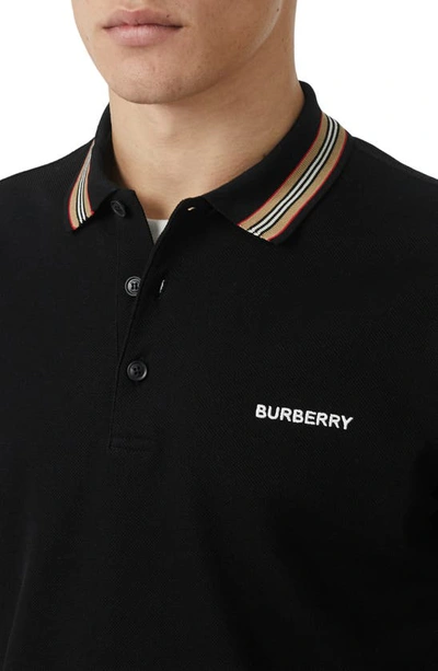 Shop Burberry Johnston Icon Stripe Collar  Slim Fit Piqué Polo In Black