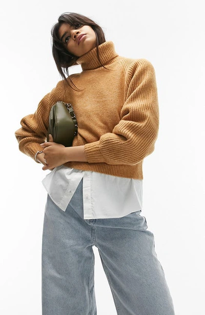 Topshop Rib Turtleneck Sweater In Neutral | ModeSens