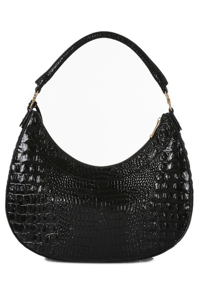 Shop Brahmin Bekka Croc Embossed Leather Shoulder Bag In Black