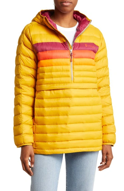 Shop Cotopaxi Fuego Quarter Zip 800 Fill Power Down Hooded Jacket In Amber Stripes