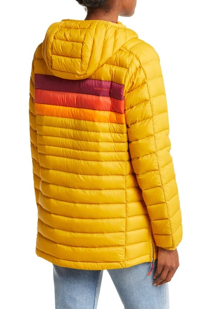 Shop Cotopaxi Fuego Quarter Zip 800 Fill Power Down Hooded Jacket In Amber Stripes