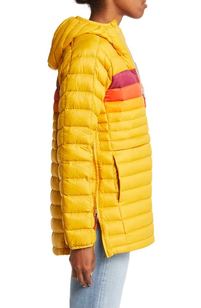 Shop Cotopaxi Fuego Quarter Zip 800 Fill Power Down Hooded Jacket In Amber Stripes