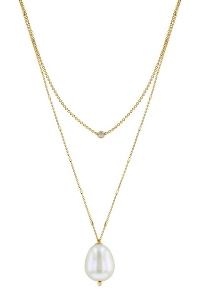 Zoë Chicco 14k Yellow Gold Floating Diamond & Large Cultured Baroque Pearl Layered Necklace, 18-20 In 14kyg