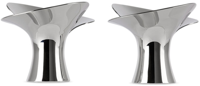 Shop Georg Jensen Silver Bloom Candle Holder Set In Stainless Steel