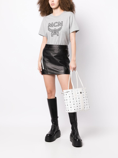 Mcm White Canvas Reversible Liz Shopping Bag In White