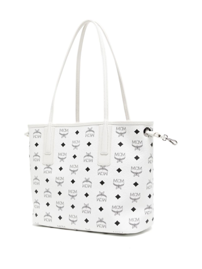 Mcm White Canvas Reversible Liz Shopping Bag In White