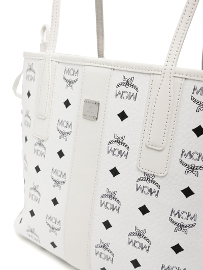 Mcm White Canvas Reversible Liz Shopping Bag In White