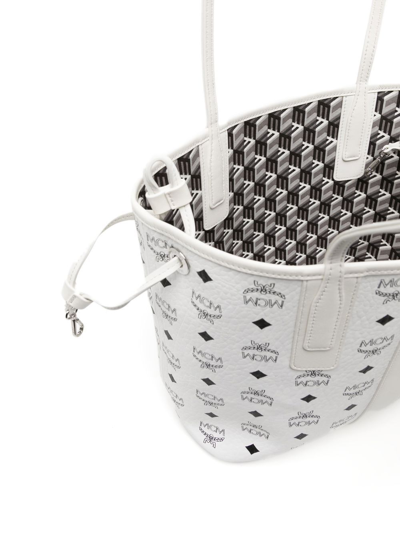 Mcm White Canvas Reversible Liz Shopping Bag In White