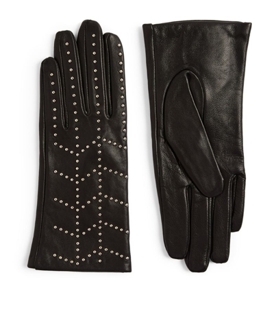 Shop Claudie Pierlot Leather Studded Gloves In Black