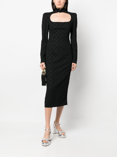 Philosophy Di Lorenzo Serafini Diamond-pattern Midi Dress In Black