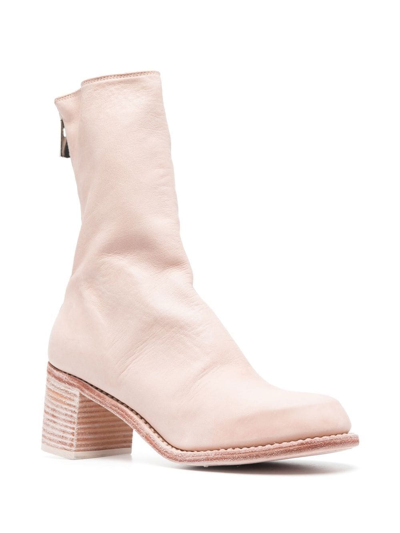 Guidi Stack-heel Leather Ankle Boots In Pink