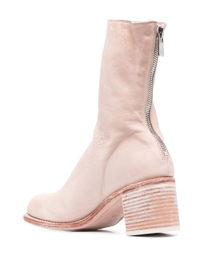 Guidi Stack-heel Leather Ankle Boots In Pink