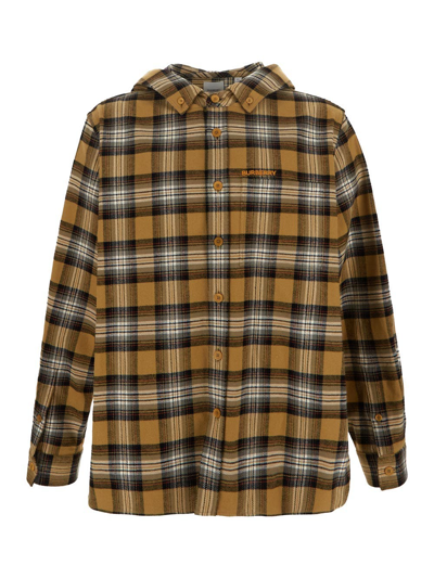 Shop Burberry Check Hooded Shirt In Beige