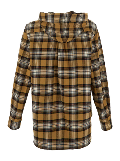 Shop Burberry Check Hooded Shirt In Beige