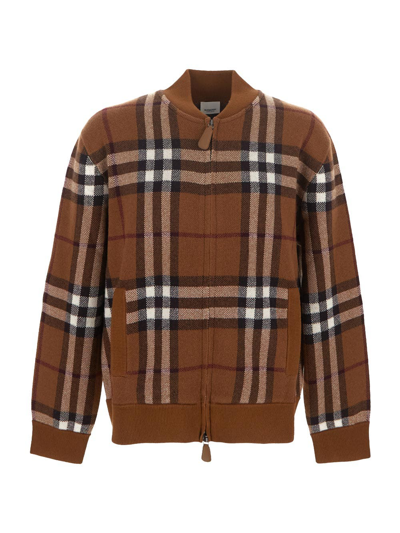 Shop Burberry Knit Check Pullover In Brown