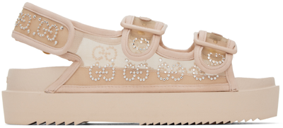 Shop Gucci Beige Crystal Gg Sandals In 9960 Lt Powder/skin