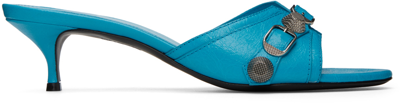Shop Balenciaga Blue Cagole 50 Heeled Sandals In 4281 Cyan/aged Nikel
