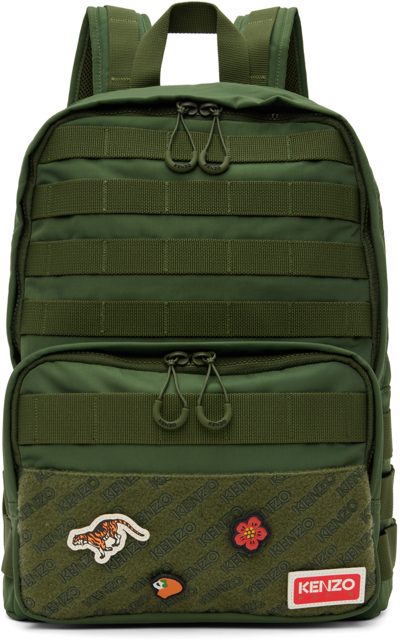 Kenzo Jungle Logo print Backpack In Dark Khaki ModeSens