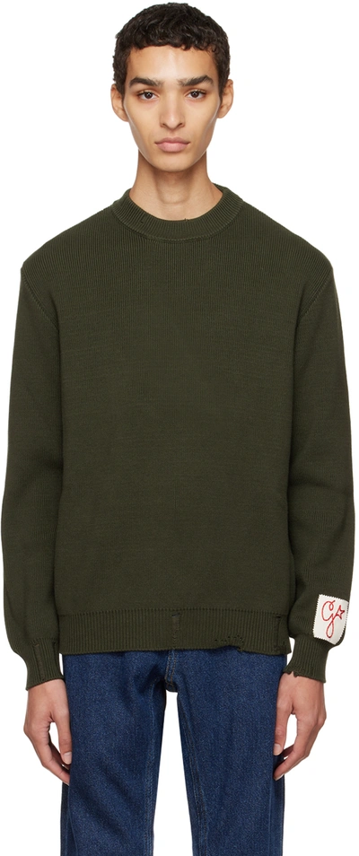 Shop Golden Goose Green Distressed Sweater In 35674 Military Green