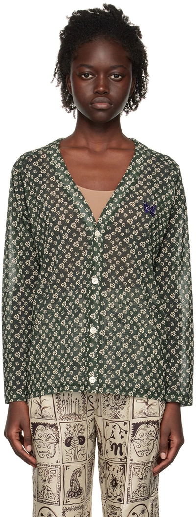 Shop Needles Green V-neck Cardigan In B-clover