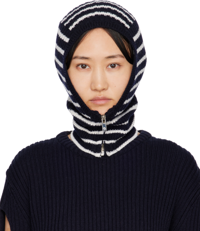 Shop Theopen Product Navy & White Stripe Zip Up Balaclava