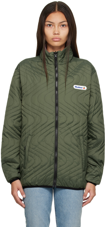 Butter Goods Green Reversible Quilted Jacket In Army/berry | ModeSens