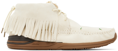 Shop Visvim Off-white Suede Fringed Sneakers In Ivory